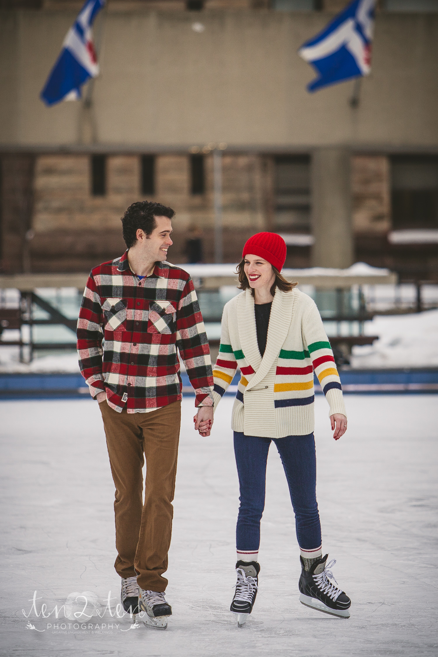 nathan phillips square engagement photos, downtown toronto engagement photos, ice skating engagement photos, skating rink engagement photos, downtown toronto engagement photos